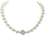 105058, ENAMEL CLOVER ACCENT PEARL STRAND NECKLACE