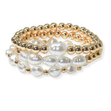 105060, FRESHWATER PEARL WITH LIGHTWEIGHT BEADED MULTI LAYERED STRETCH BRACELET