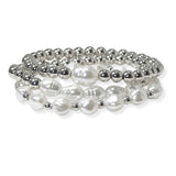 105060, FRESHWATER PEARL WITH LIGHTWEIGHT BEADED MULTI LAYERED STRETCH BRACELET