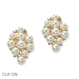 105064, PEARL WITH CRYSTAL RHINESTONE CLIP ON EARRING