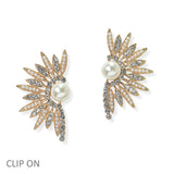 105065, PEARL WITH HALF FLOWER CRYSTAL RHINESTONE CLIP ON EARRING
