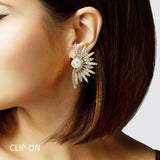 105065, PEARL WITH HALF FLOWER CRYSTAL RHINESTONE CLIP ON EARRING