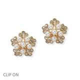 105067, FLOWER PEARL WITH RHINESTONE CLIP ON EARRING