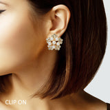 105067, FLOWER PEARL WITH RHINESTONE CLIP ON EARRING