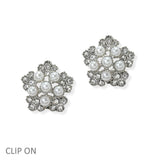 105067, FLOWER PEARL WITH RHINESTONE CLIP ON EARRING
