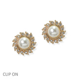 105068, ROUND PEARL WITH RHINESTONE CLIP ON EARRING