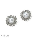 105068, ROUND PEARL WITH RHINESTONE CLIP ON EARRING
