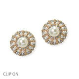 105069, ROUND PEARL WITH RHINESTONE CLIP ON EARRING