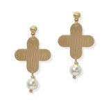 105074, CLOVER WITH PEARL DANGLE EARRING