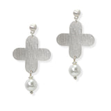 105074, CLOVER WITH PEARL DANGLE EARRING