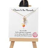 105082, GOLD DIPPED, CHEERS TO THE MOMENTS, DAINTY MARGARITA GLASS CUBIC ZIRCONIA CHARM NECKLACE