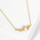 105083, GOLD DIPPED, BEST TIME IS NOW, OLIVE LEAF BRANCH PEARL WITH CUBIC ZIRCONIA NECKLACE