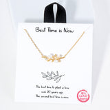 105083, GOLD DIPPED, BEST TIME IS NOW, OLIVE LEAF BRANCH PEARL WITH CUBIC ZIRCONIA NECKLACE