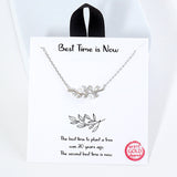 105083, GOLD DIPPED, BEST TIME IS NOW, OLIVE LEAF BRANCH PEARL WITH CUBIC ZIRCONIA NECKLACE