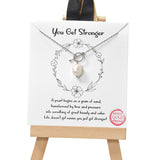 105085, WHITE GOLD DIPPED, YOU GET STRONGER, DAINTY FRESHWATER PEARL CHARM TOGGLE NECKLACE