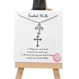 Gold Dipped, Ezekiel 36:26, Cross Cubic Zirconia Charm Necklace - view 2