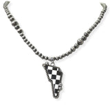 105091, WESTERN CHECKERED PRINT LIGHTNING BOLT WITH NAVAJO BEADED NECKLACE