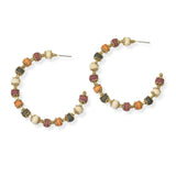 105100, 2"L, WOOD BEADED ROUND HOOP EARRING