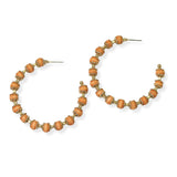 105100, 2"L, WOOD BEADED ROUND HOOP EARRING