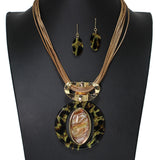 105102, GLITTER GEOMETRIC OVAL CELLULOID ACETATE NECKLACE