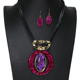 105102, GLITTER GEOMETRIC OVAL CELLULOID ACETATE NECKLACE