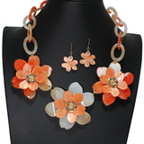 105104, TRIPLE FLOWER CELLULOID ACETATE NECKLACE