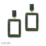 105105, RECTANGLE CRYSTAL RHINESTONE DANGLE CLIP ONEARRING