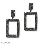 105105, RECTANGLE CRYSTAL RHINESTONE DANGLE CLIP ONEARRING