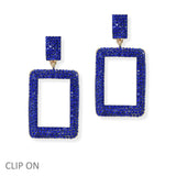 105105, RECTANGLE CRYSTAL RHINESTONE DANGLE CLIP ONEARRING