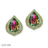 105106, TEARDROP ACCENT CRYSTAL RHINESTONE CLIP ON EARRING