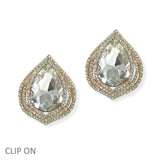 105106, TEARDROP ACCENT CRYSTAL RHINESTONE CLIP ON EARRING