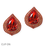 105106, TEARDROP ACCENT CRYSTAL RHINESTONE CLIP ON EARRING