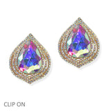 105106, TEARDROP ACCENT CRYSTAL RHINESTONE CLIP ON EARRING