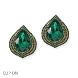 105106, TEARDROP ACCENT CRYSTAL RHINESTONE CLIP ON EARRING