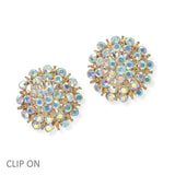 105107, FLOWER CRYSTAL RHINESTONE CLIP ON EARRING