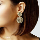 105108, TEXTURED ROUND METAL DANGLE CLIP ON EARRING