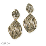 105109, TEXTURED GEOMETRIC METAL DANGLE CLIP ON EARRING