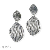 105109, TEXTURED GEOMETRIC METAL DANGLE CLIP ON EARRING