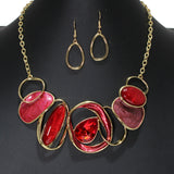 105121, TEARDROP RHINESTONE ACCENT ENAMEL GEOMETRIC NECKLACE