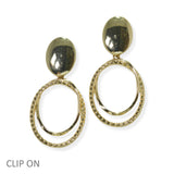 105123, TEXTURED OVAL SHAPE METAL DANGLE CLIP ON EARRING