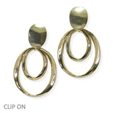 105125, OVAL GEOMETRIC METAL CLIP ON EARRING