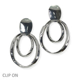 105125, OVAL GEOMETRIC METAL CLIP ON EARRING
