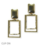 105130, TEXTURED RECTANGLE METAL DANGLE CLIP ON EARRING