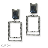 105130, TEXTURED RECTANGLE METAL DANGLE CLIP ON EARRING