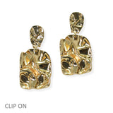 105131, TEXTURED GEOMETRIC METAL DANGLE CLIP ON EARRING