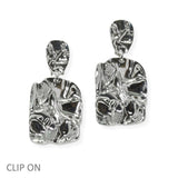 105131, TEXTURED GEOMETRIC METAL DANGLE CLIP ON EARRING