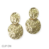 105132, HAMMERED GEOMETRIC METAL DANGLE CLIP ON EARRING