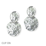 105132, HAMMERED GEOMETRIC METAL DANGLE CLIP ON EARRING