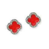 105134, CLOVER ENAMEL WITH CRYSTAL RHINESTONE STUD EARRING