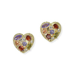 105137, 14K GOLD PLATED, HEART CUBIC ZIRCONIA ACCENT DESIGNER INSPIRED STUD EARRING